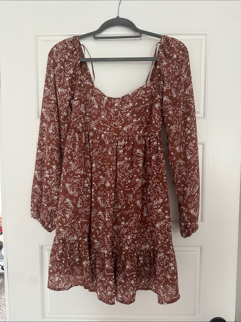 Francesca's Collections Rust Floral Long-Sleeve Mini Dress